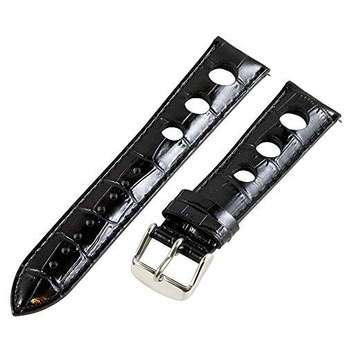 【並行輸入品】24 mm Rally 3 holeクロコブラックレザーInterchangeable交換用時計バンドストラップ Clockworの画像