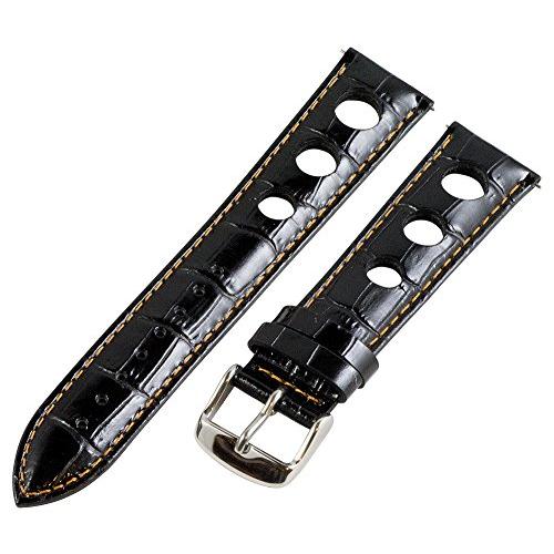 【並行輸入品】24 mm Rally 3 holeクロコブラック/オレンジレザーInterchangeable交換用時計バンドストラップ Cloの画像