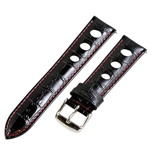 【並行輸入品】24 mm Rally 3 holeクロコブラック/レッドレザーInterchangeable交換用時計バンドストラップ Clocの画像