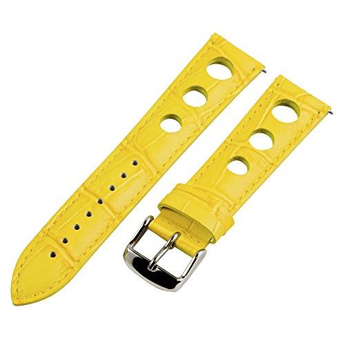 【並行輸入品】26 mm Rally 3 holeクロコイエローレザーInterchangeable交換用時計バンドストラップ Clockworの画像