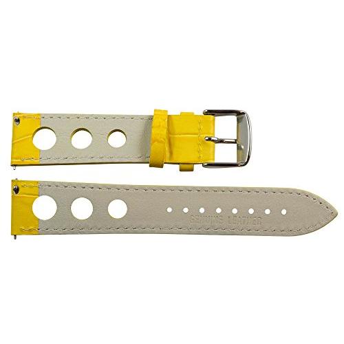 【並行輸入品】26 mm Rally 3 holeクロコイエローレザーInterchangeable交換用時計バンドストラップ Clockworの画像