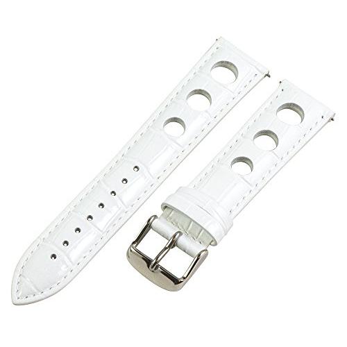 【並行輸入品】26 mm Rally 3 holeクロコホワイトレザーInterchangeable交換用時計バンドストラップ Clockworの画像