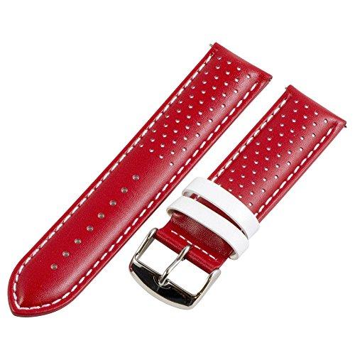 【並行輸入品】22 mm Rally Perforated Smoothレッド/ホワイトレザーInterchangeable Watchバンドスの画像