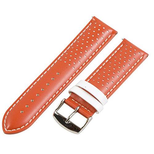 【並行輸入品】24 mm Rally Perforated Smoothオレンジ/ホワイトレザーInterchangeable Watchバンドの画像