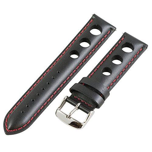 【並行輸入品】18 mm Rally 3 hole Smoothブラック/レッドレザーInterchangeable交換用時計バンドストラップの画像