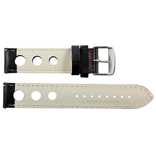【並行輸入品】18 mm Rally 3 hole Smoothブラック/レッドレザーInterchangeable交換用時計バンドストラップの画像