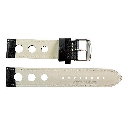 【並行輸入品】18 mm Rally 3 hole Smoothブラック/ Lグリーンレザー交換可能な交換用時計バンドストラップ Clockwoの画像