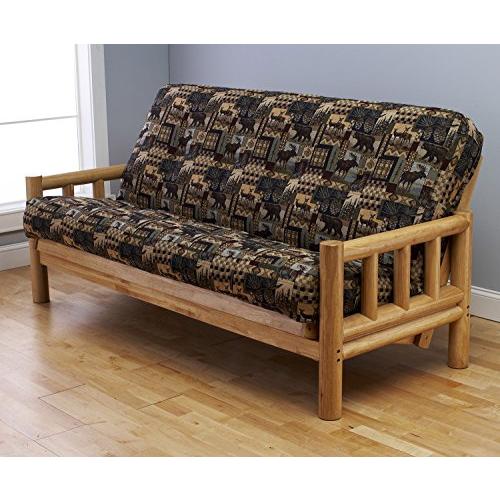 【並行輸入品】 Lodge Natural Wood Futon Set | Peter's Cabin Futon Mattress | Fu