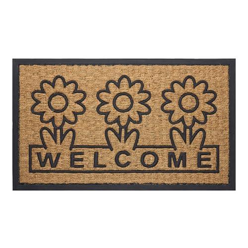 【並行輸入品】Daisy Flower Welcome Coco Doormat， Beige Black， 18x30 ACHIM Front