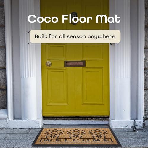 【並行輸入品】Daisy Flower Welcome Coco Doormat， Beige Black， 18x30 ACHIM Front