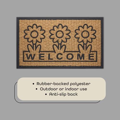 【並行輸入品】Daisy Flower Welcome Coco Doormat， Beige Black， 18x30 ACHIM Front
