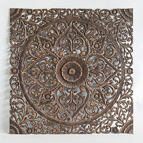 【並行輸入品】 Queen Size Boho Carved Wood Bed Headboard Hand Sculpted Wall Art_3