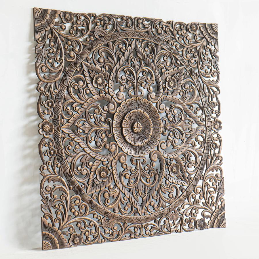 【並行輸入品】 Queen Size Boho Carved Wood Bed Headboard Hand Sculpted Wall Art_5