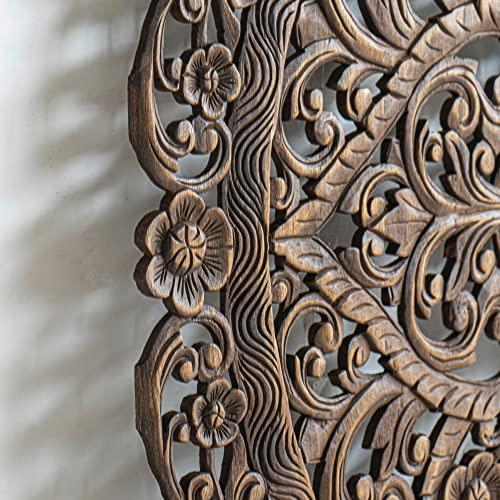 【並行輸入品】 Queen Size Boho Carved Wood Bed Headboard Hand Sculpted Wall Art_9