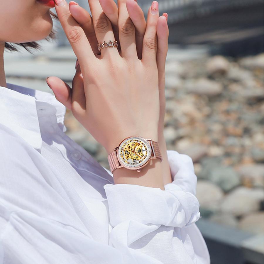 【並行輸入品】Bestn腕時計レディーススケルトンクリスタル自動機械腕時計 Gute Women's Watch Luxury Mechanic_3