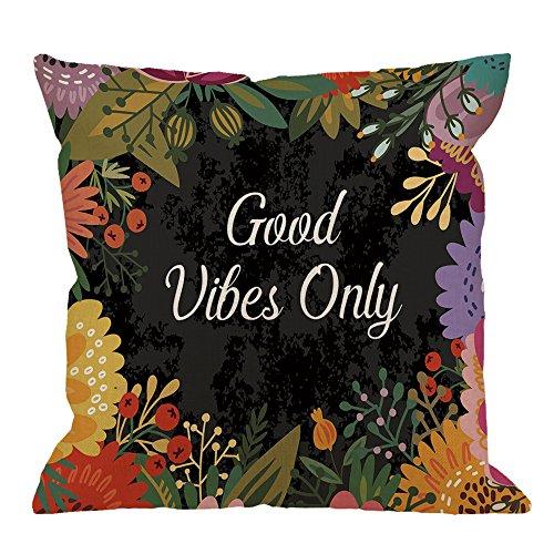 【並行輸入品】Hgod Designsスロー枕ケースFlower Good Vibes Onlyコットンリネンスクエアクッションカバー標準枕カバ