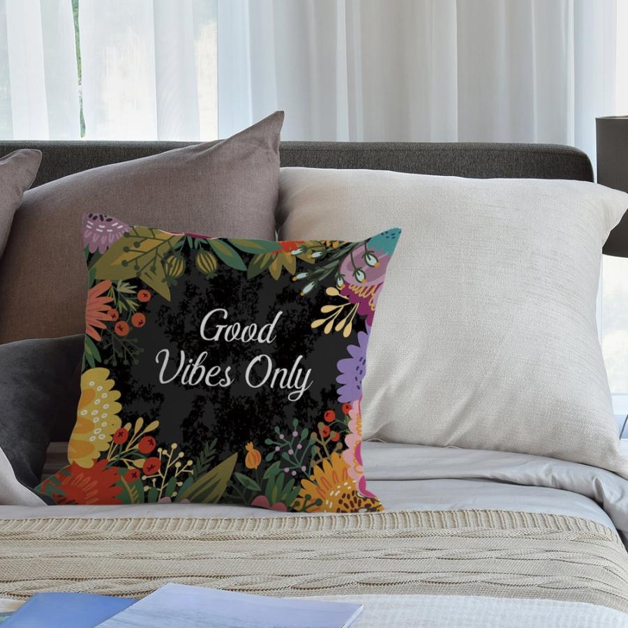 【並行輸入品】Hgod Designsスロー枕ケースFlower Good Vibes Onlyコットンリネンスクエアクッションカバー標準枕カバ