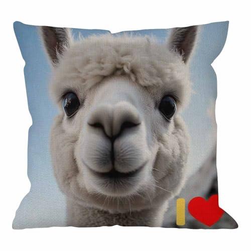 【並行輸入品】Hgod Designsスロー枕ケースI Love Llamaコットンリネンスクエアクッションカバー標準枕カバーメンズレディースキ