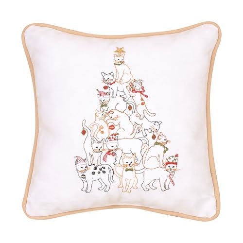 【並行輸入品】C&F Home 猫 クリスマスツリー 刺繍 格言 装飾 アクセントピロー 10 x 10 ブラウン C&F Home Cat C