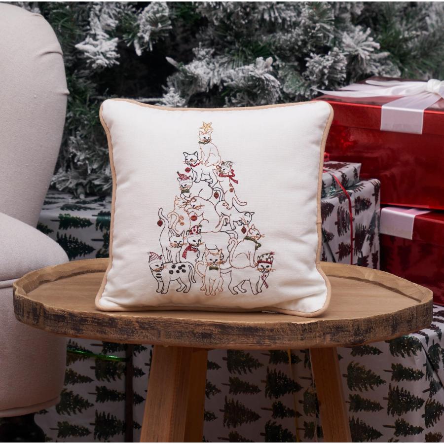 【並行輸入品】C&F Home 猫 クリスマスツリー 刺繍 格言 装飾 アクセントピロー 10 x 10 ブラウン C&F Home Cat C