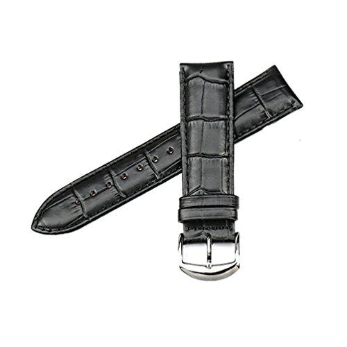 【並行輸入品】ODETOJOY 24mm 腕時計バンド ブラック 本革 ストラップ シルバー スチール バックル メンズ, Silver Bucの画像