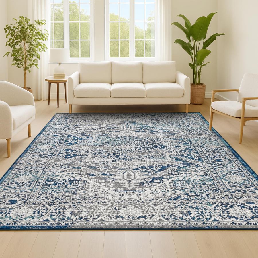 【並行輸入品】 JONATHAN Y Modern Vintage Medallion Navy/Light Gray Indoor Area_6