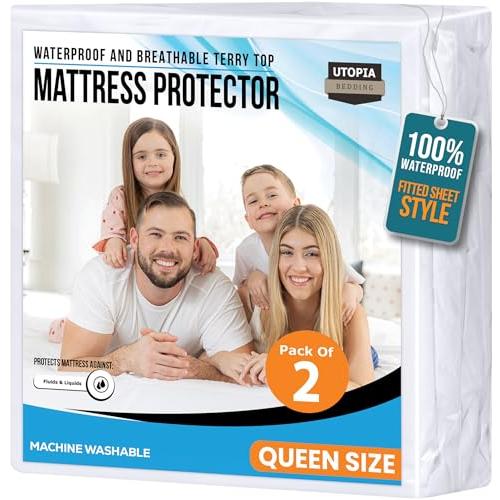 【並行輸入品】Utopia Bedding プレミアム防水マットレスプロテクター クイーン 200GSM マットレスカバー 通気性 フィットスタ_1