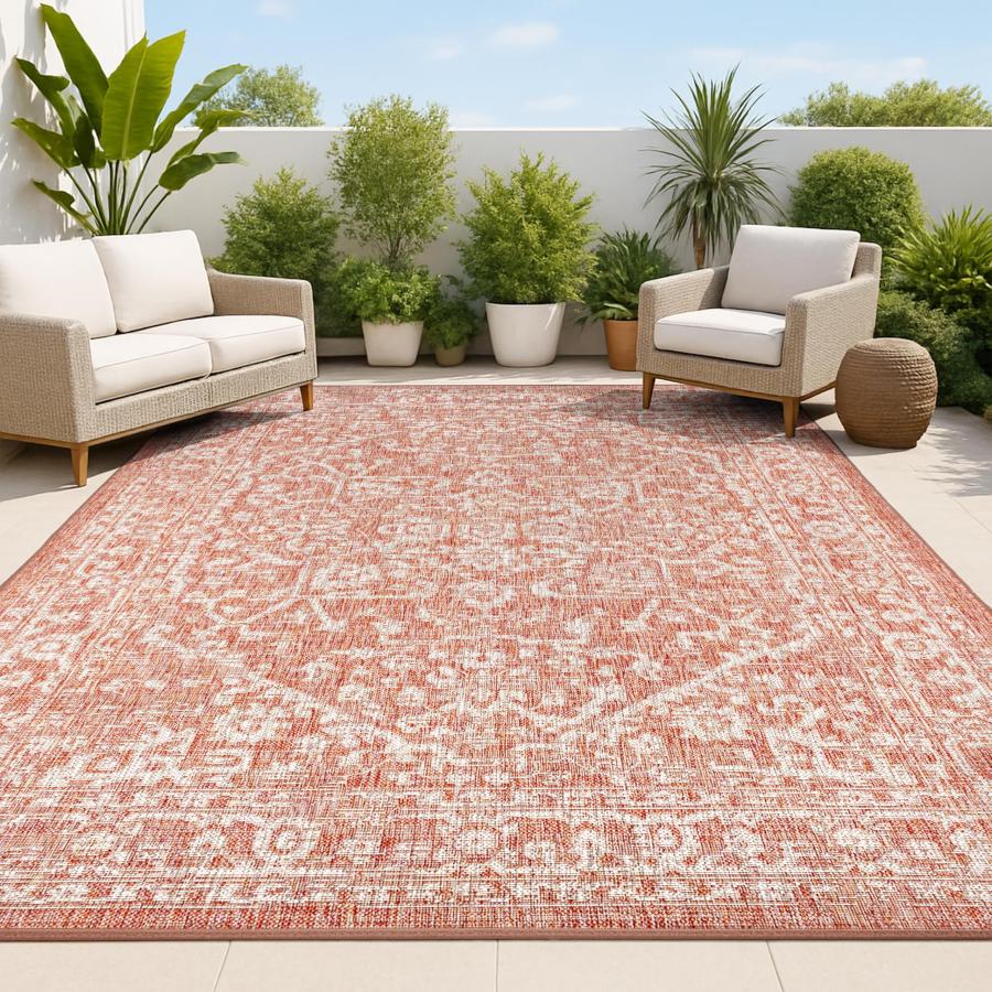 【並行輸入品】 JONATHAN Y Boho Medallion Indoor Outdoor Area Rug 4X6 Red/Taupe，_2
