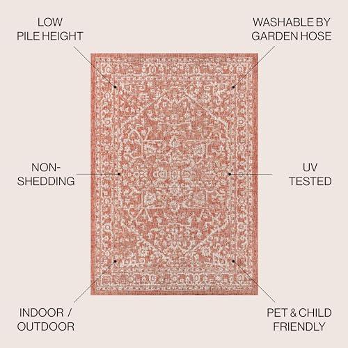 【並行輸入品】 JONATHAN Y Boho Medallion Indoor Outdoor Area Rug 4X6 Red/Taupe，_3