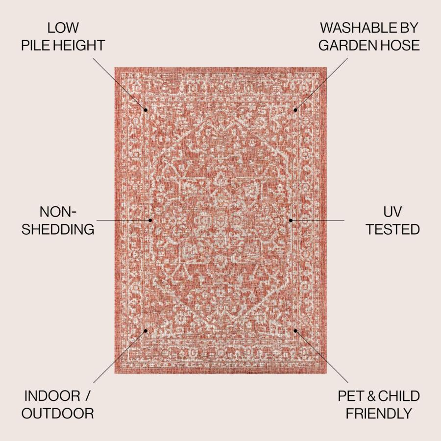 【並行輸入品】 JONATHAN Y Boho Medallion Indoor Outdoor Area Rug 4X6 Red/Taupe，_5