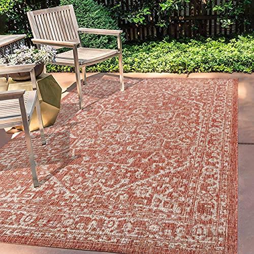 【並行輸入品】 JONATHAN Y Boho Medallion Indoor Outdoor Area Rug 4X6 Red/Taupe，_6