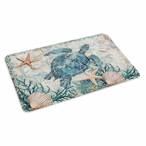 並行輸入品】海岸ブルー ウミガメ 航海地図 ドアマット ウェルカム