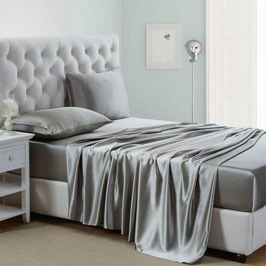 【並行輸入品】Lanest Housing シルクサテンシーツ、キングサイズベッドセット、深いポケット付き、冷却ソフトで低刺激性 キング ライト_2