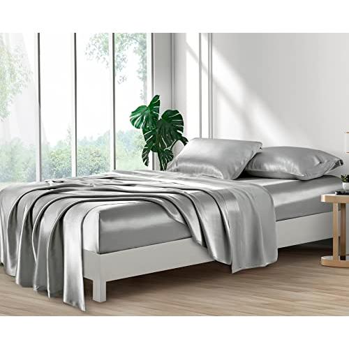 【並行輸入品】Lanest Housing シルクサテンシーツ、キングサイズベッドセット、深いポケット付き、冷却ソフトで低刺激性 キング ライト_9