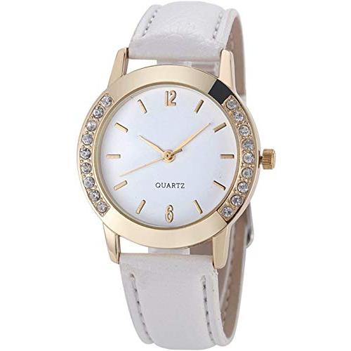 【並行輸入品】レディース ダイヤモンド クリスタル ラインストーン レザー クォーツ 腕時計 ホワイト LsvtrUS Women's Diamの画像