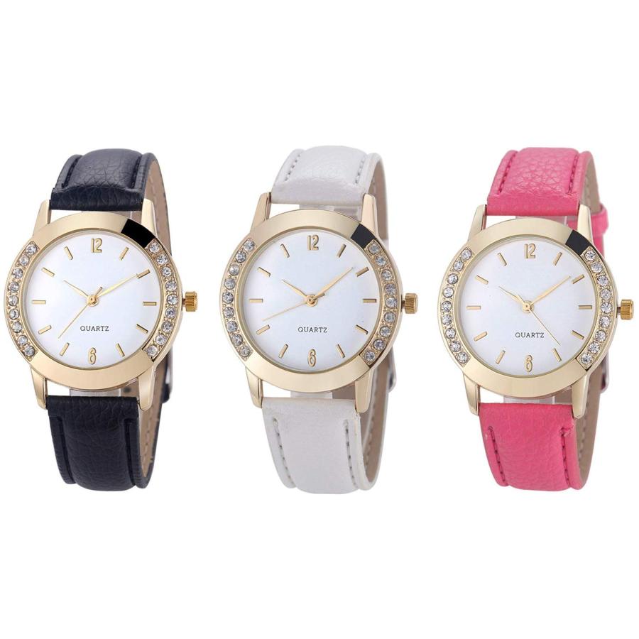 【並行輸入品】レディース ダイヤモンド クリスタル ラインストーン レザー クォーツ 腕時計 ホワイト LsvtrUS Women's Diamの画像