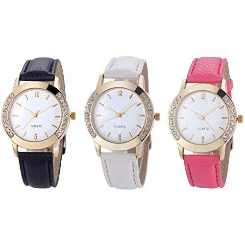 【並行輸入品】レディース ダイヤモンド クリスタル ラインストーン レザー クォーツ 腕時計 ホワイト LsvtrUS Women's Diamの画像