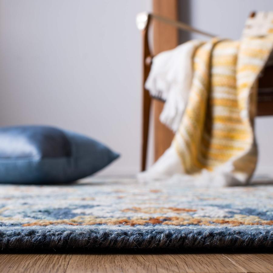 【並行輸入品】 SAFAVIEH Blossom Collection 4' x 6' Navy / Yellow BLM605N Handma_9
