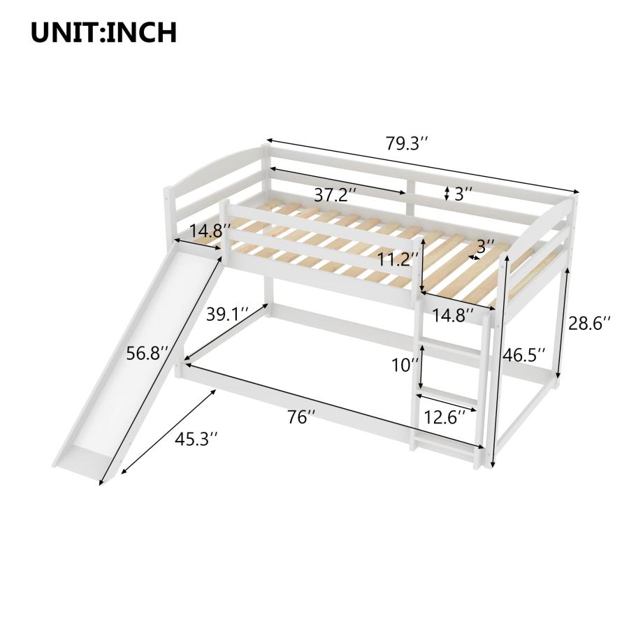 【並行輸入品】 SOFTSEA Twin Over Twin Low Bunk Bed with Slide， Modern Wood Floo_3