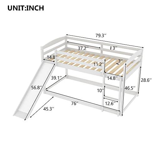 【並行輸入品】 SOFTSEA Twin Over Twin Low Bunk Bed with Slide， Modern Wood Floo_4