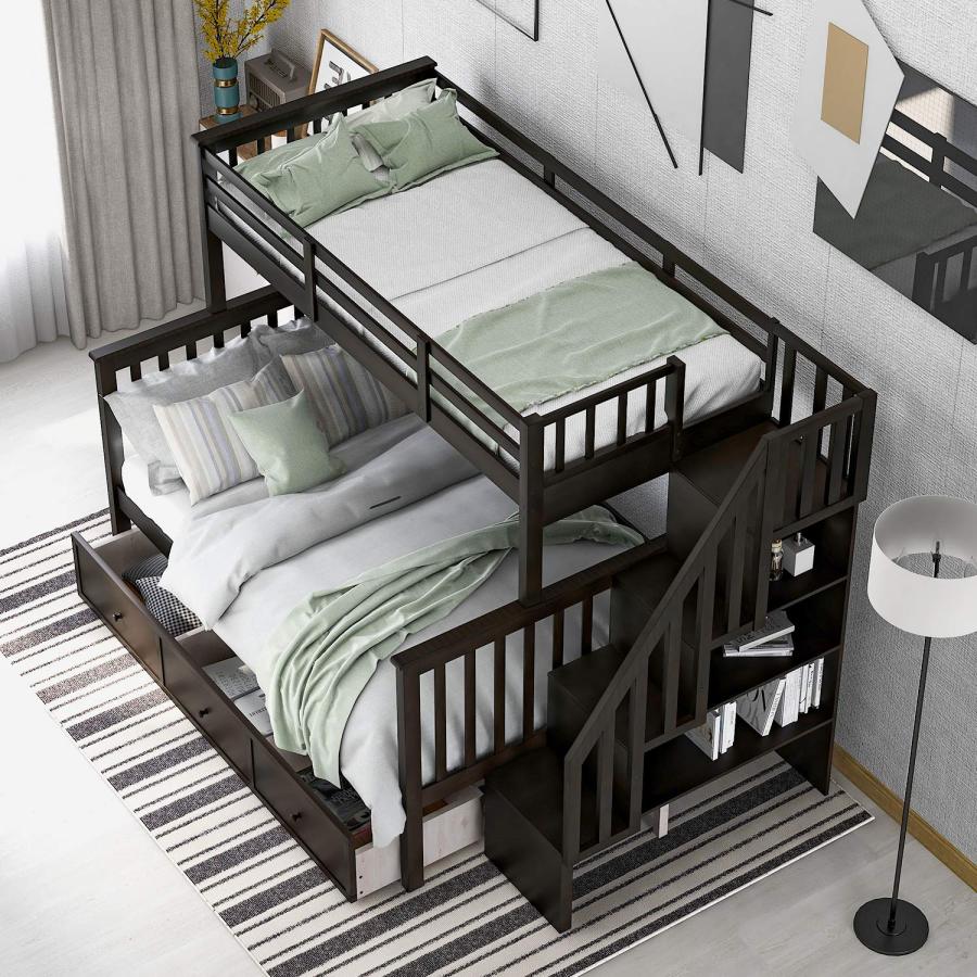 【並行輸入品】 Merax Twin Over Full Bunk Bed, Solid Wood Bunk Bed Frame with Stの画像