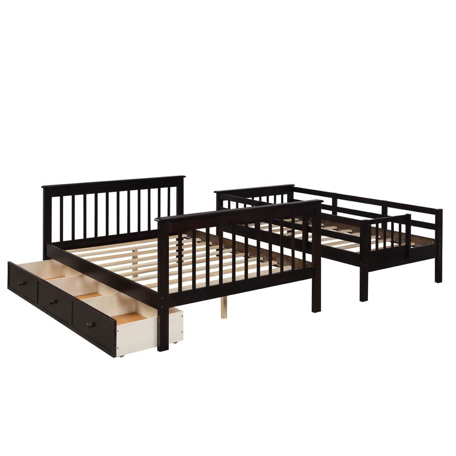 【並行輸入品】 Merax Twin Over Full Bunk Bed, Solid Wood Bunk Bed Frame with Stの画像