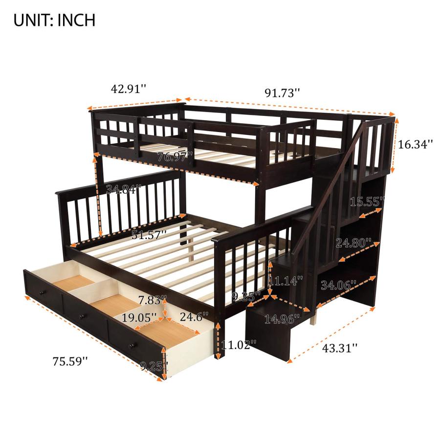 【並行輸入品】 Merax Twin Over Full Bunk Bed, Solid Wood Bunk Bed Frame with Stの画像