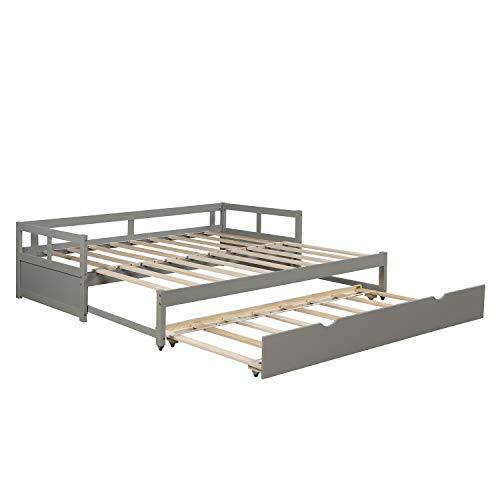 【並行輸入品】 Merax Wooden Daybed Extendable Bed with Trundle， Sofa Bed for Be_7