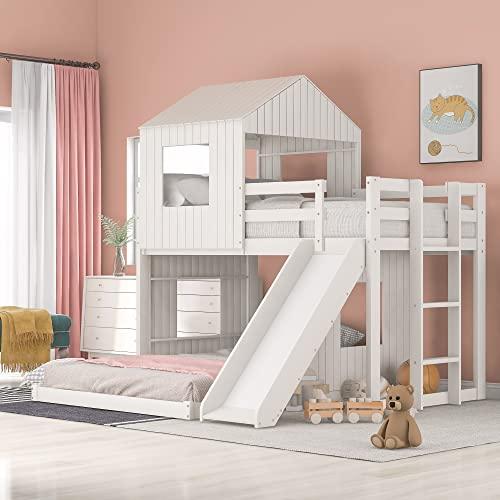 【並行輸入品】 Merax Wooden Twin Over Full Bunk Bed with Slide, Loft Bed Frameの画像