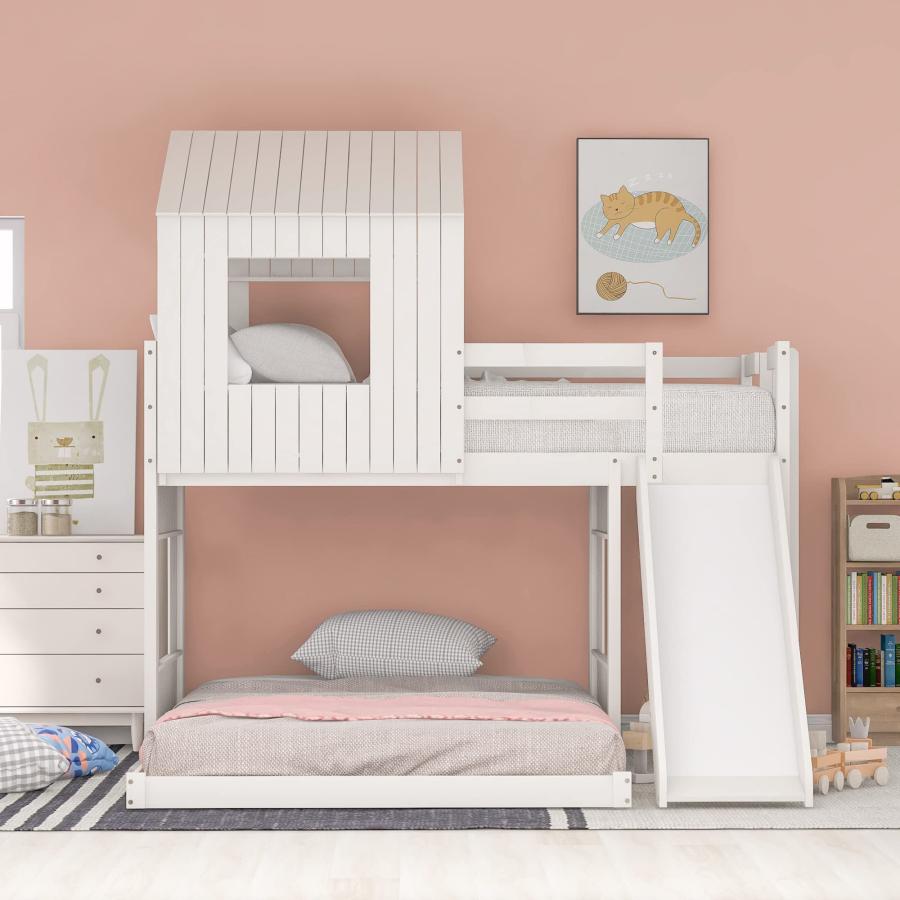 【並行輸入品】 Merax Wooden Twin Over Full Bunk Bed with Slide, Loft Bed Frameの画像