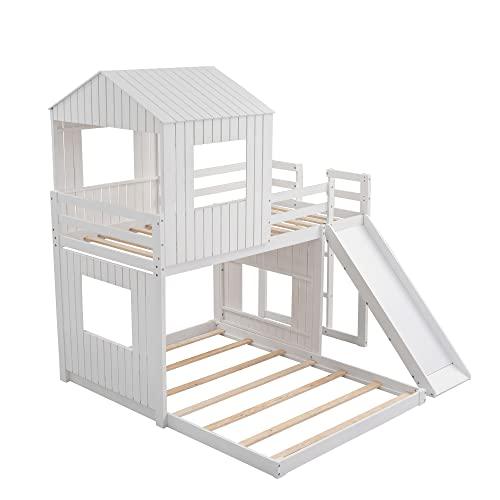 【並行輸入品】 Merax Wooden Twin Over Full Bunk Bed with Slide, Loft Bed Frameの画像