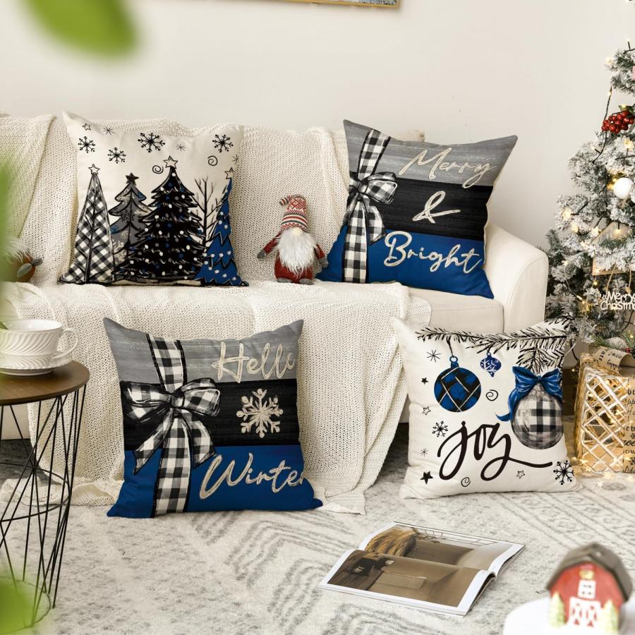 【並行輸入品】AVOIN クリスマススロー枕カバー 20 x 20インチ 冬休み 素朴なクッションケース ソファ カウチ用 4枚セット AVOI_3