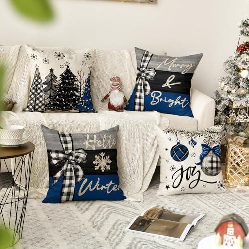 【並行輸入品】AVOIN クリスマススロー枕カバー 20 x 20インチ 冬休み 素朴なクッションケース ソファ カウチ用 4枚セット AVOI_4