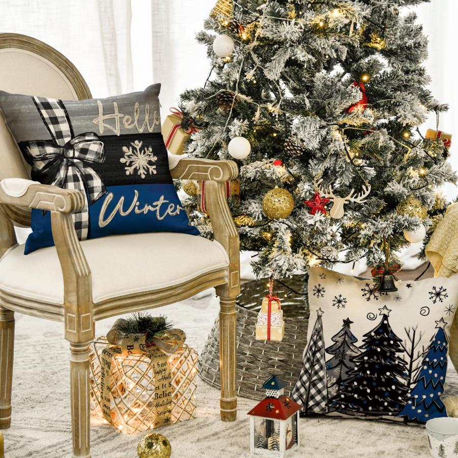【並行輸入品】AVOIN クリスマススロー枕カバー 20 x 20インチ 冬休み 素朴なクッションケース ソファ カウチ用 4枚セット AVOI_6